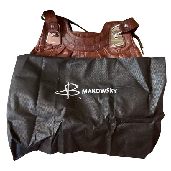 B. Makowsky Brown Leather Boho Bag With Leopard Print Lining & Dust Bag - Picture 3 of 8